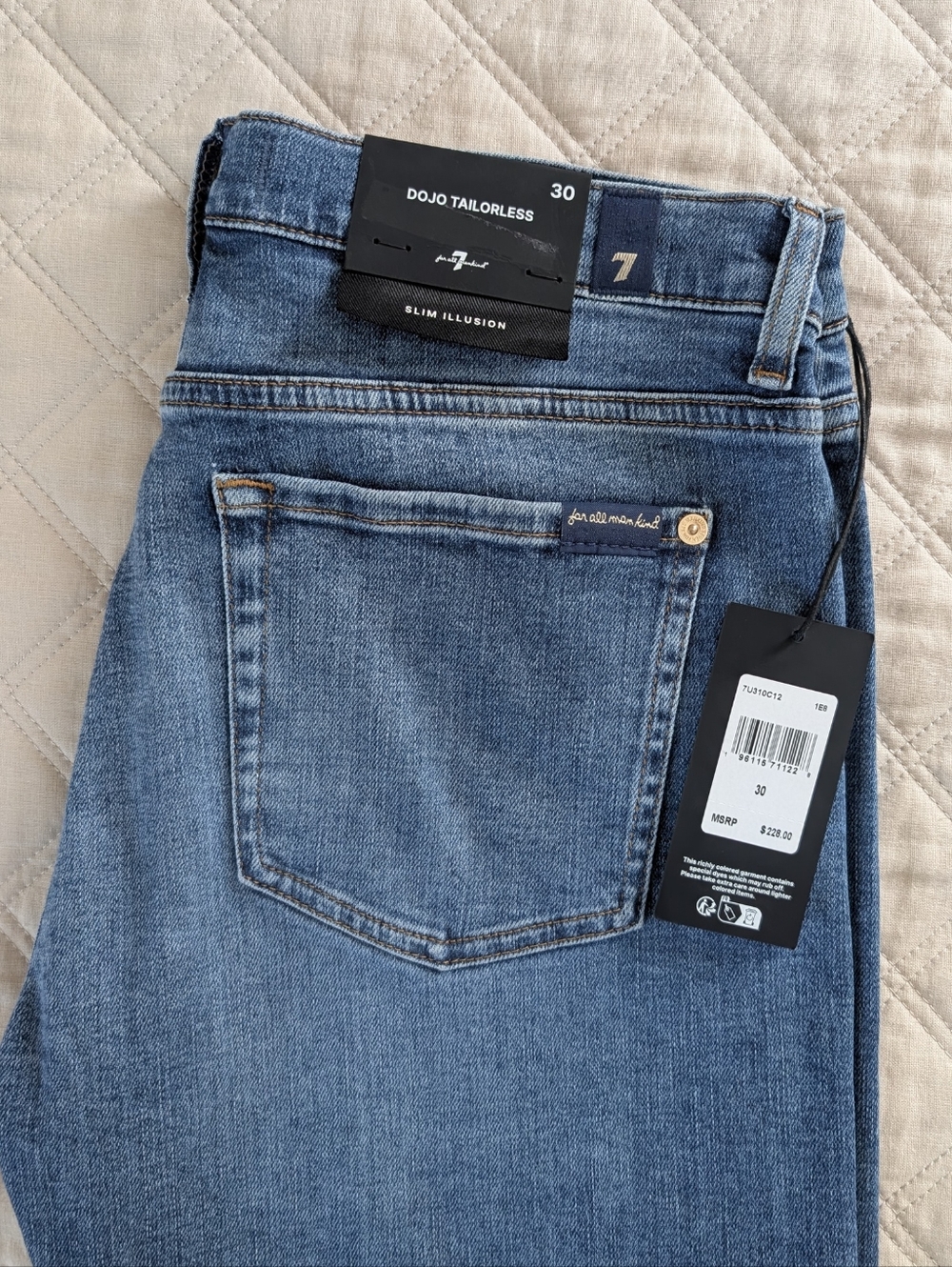 7 For All Mankind Twisted Seam Dojo Jeans Italian Fabric Yuma Blue 10/30 NWT - Picture 7 of 15